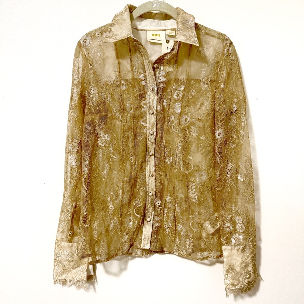 Anthropologie Sheer Lace Blouse in Tan